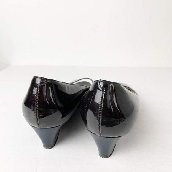 Jimmy Choo 39.5 Black Patent Peep Toe Wedge Pumps - Picture 4 of 8